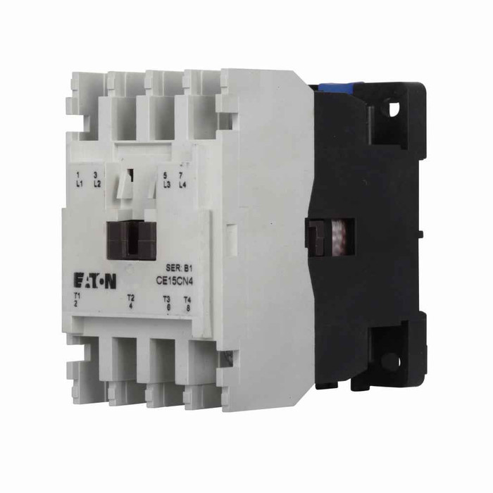 Eaton CE15ANS4AB XT IEC contactor, 7A, 110-120 Vac, 50-60 Hz, 1NO, 7A, Frame A, 45mm, 50-60 Hz, 0.25 hp, Side, Four-pole, Non-reversing, No overload relay, Freedom, Contactor