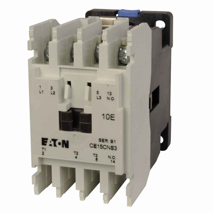 Eaton CE15AN2AB XT IEC contactor, 7A, 110-120 Vac, 50-60 Hz, 7A, Frame A, 45mm, 50-60 Hz, 0.25 hp, Steel mounting plate, Two-pole, Non-reversing, No overload relay, Freedom, Contactor