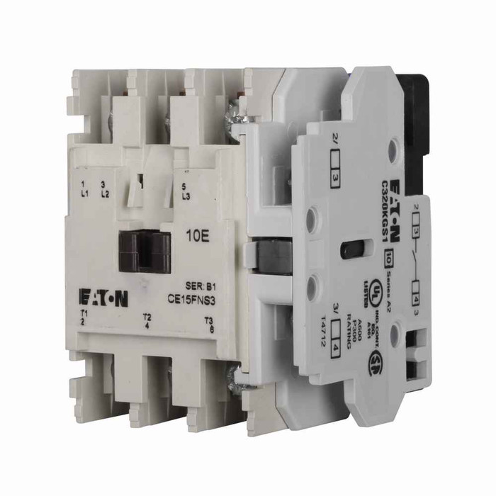 Eaton CE15FNT3AB XT IEC contactor, 32A, 110-120 Vac, 50-60 Hz, 1NO, 32A, Frame F, 90 mm, 50-60 Hz, 2 hp, Top mounted auxiliary contacts, Three-pole, Non-reversing, No overload relay, Freedom, Contactor