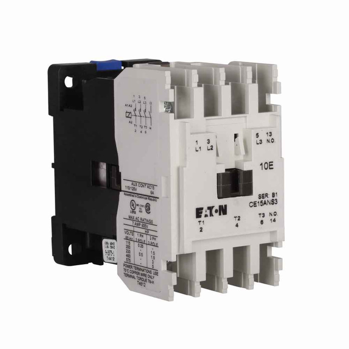 Eaton CE15CNC3AB XT IEC contactor, 12A, 110-120 Vac, 50-60 Hz, 1NC, 12A, Frame C, 45 mm, 50-60 Hz, 0.5 hp, Side, Three-pole, Non-reversing, No overload relay, Freedom, Contactor