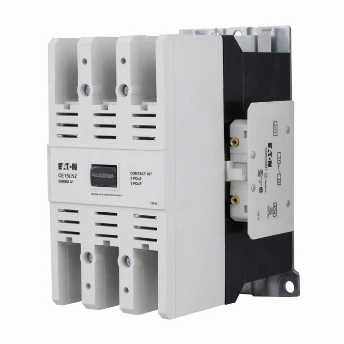 Eaton CE15LN3A77 XT IEC contactor, No enclosure. For United Kingdom, 85A, 110-120 Vac, 50-60 Hz, 85A, Frame L, 140 mm, 50-60 Hz, 7.5 hp, Steel mounting plate, Three-pole, Non-reversing, No overload relay, Freedom, Contactor