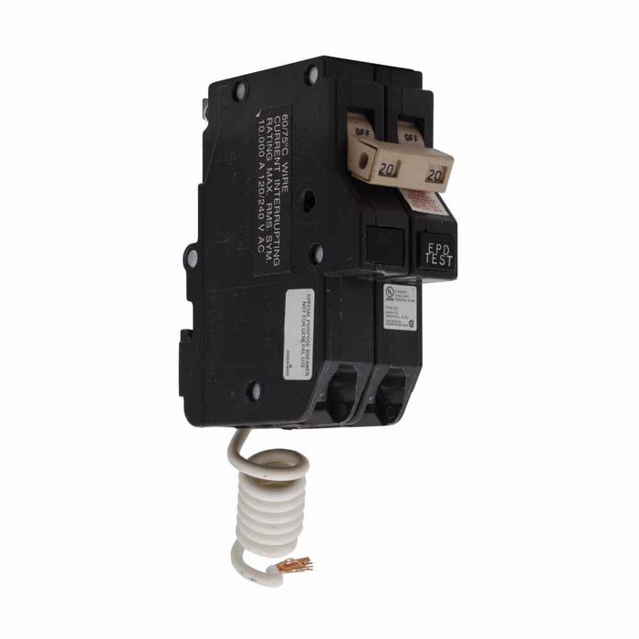 Eaton CH220EPD CH GFCI circuit breaker,Ground fault equipment protector,20 A,10 kAIC,Two-pole,120/240 V,CH,Common,#14-6 AWG Cu/Al,Type CH Loadcenters,Ground fault circuit interrupter,GFI