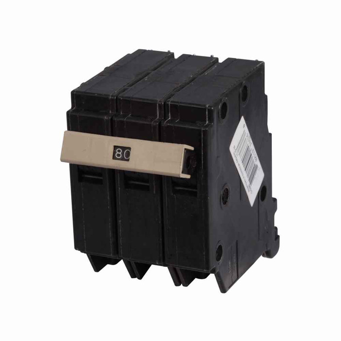 Eaton CH3080 CH thermal magnetic circuit breaker,Type CH 3/4-Inch standard circuit breaker,80 A,10 kAIC,Three-pole,240V,CH,Common breaker trip,#10-1/0 AWG Cu/Al,CH,Type CH Loadcenters
