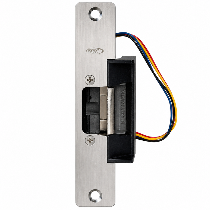 RCI 6507 Electric Strike with 6-7/8" Round Corner Faceplate for 5/8" Projection Latches