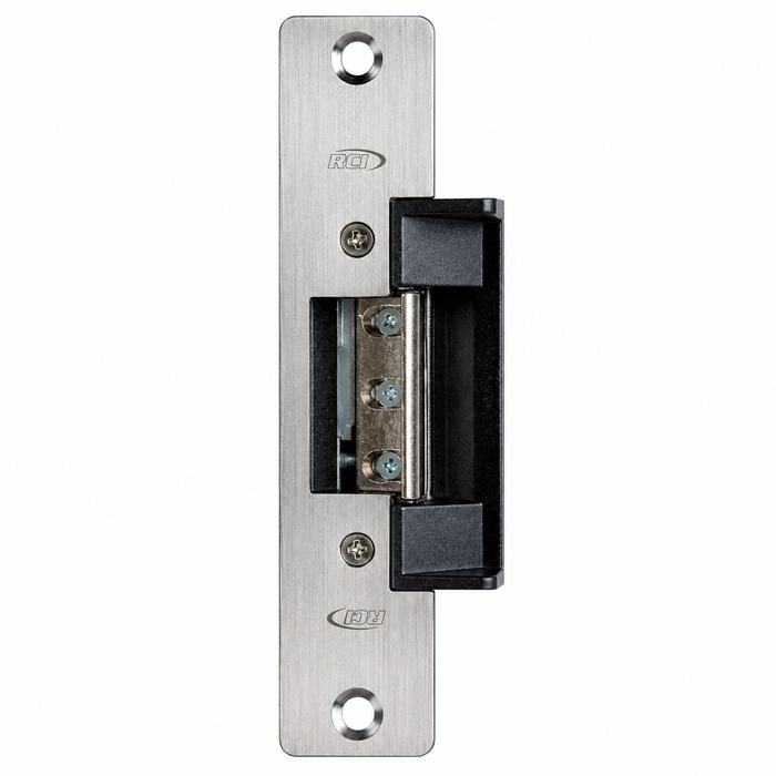 RCI 7107 Electric Strike with 6-7/8" Round Corner Faceplate for Cylindrical and Mortise Locks