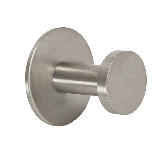 Trimco 3072 Coat Hook in Satin Stainless Steel (630) — circular rose with cylindrical knob hook, front view