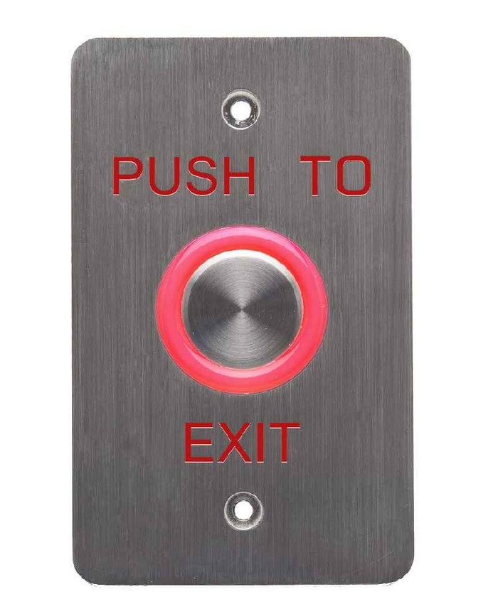 DynaLock DynaLock 6610E Series - Single Gang, “PUSH TO EXIT” Faceplate, 10-24 VDC Halo-Lighted Piezo REX Push Button DYK-6610E