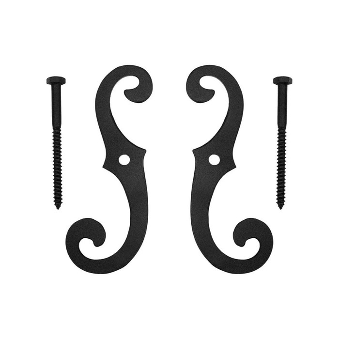 Delaney S Hooks Exterior Shutter Blind Hinges, pair, black iron finish, shown with mounting screws