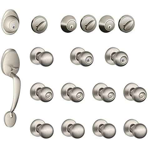 Schlage Residential J400 Barcelona Handleset with Corona Knob Whole House Package - 14-Piece Keyed Entry Set