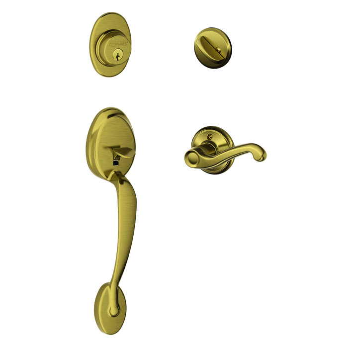 Schlage Residential Schlage Residential F60 - Plymouth Sectional Single Cylinder Keyed Entry Handleset with Flair Lever SCR-F60-KEYED-PLY-FLA