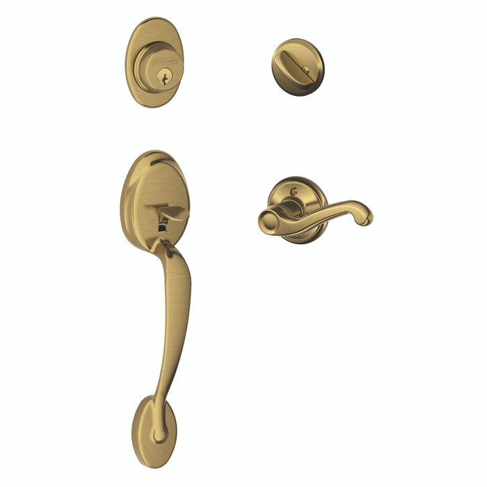 Schlage Residential F60 - Plymouth Sectional Single Cylinder Keyed Entry Handleset with Flair Lever