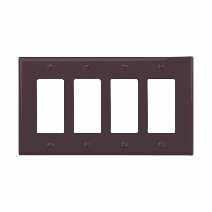 Eaton PJ264B Decorator / GFCI wallplate, Brown, Decorator Cutout, Polycarbonate, Four- gang, Mid-size