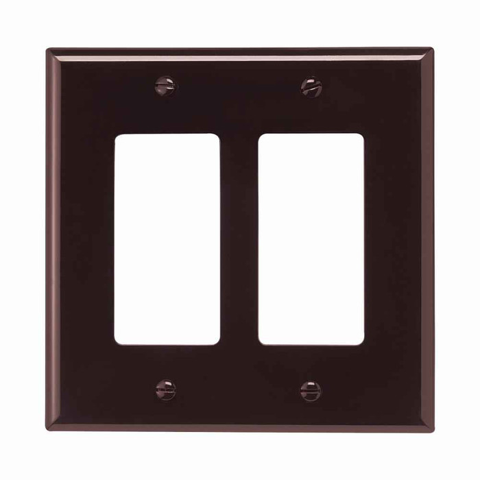 Eaton PJ262B Decorator / GFCI wallplate, Brown, Decorator Cutout, Polycarbonate, Two- gang, Mid-size