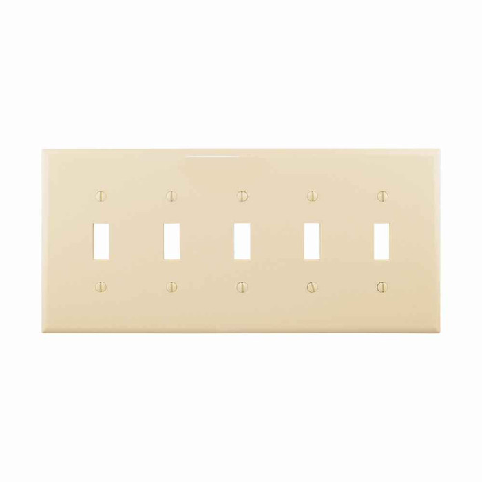 Eaton PJ5V Toggle wallplate, Ivory, Toggle Cutout, Polycarbonate, Five- gang, Mid-size