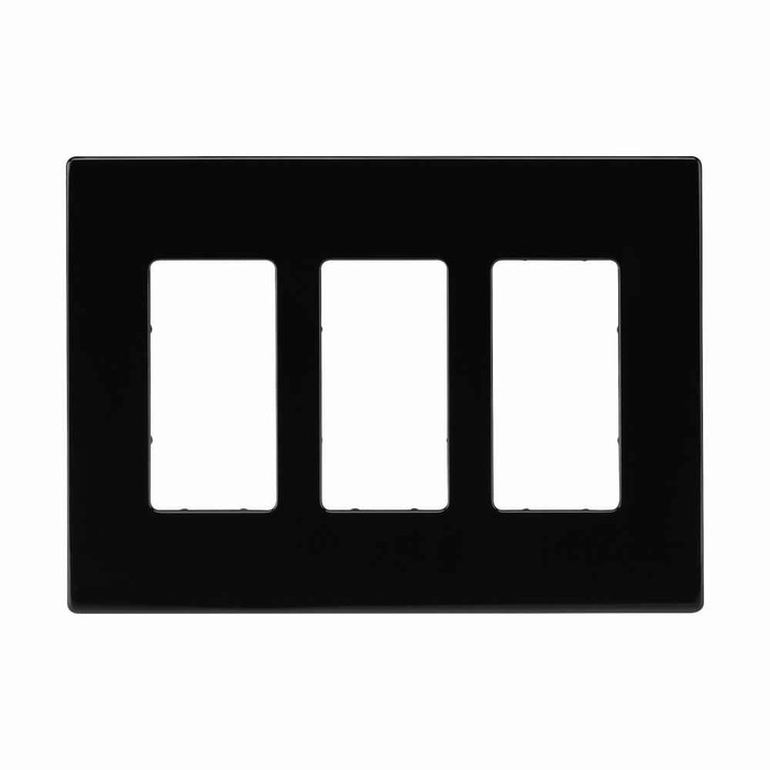 Eaton PJS263BK Screwless wallplate, Screwless, Black, Decorator Cutout, Polycarbonate, Three- gang, Mid-size