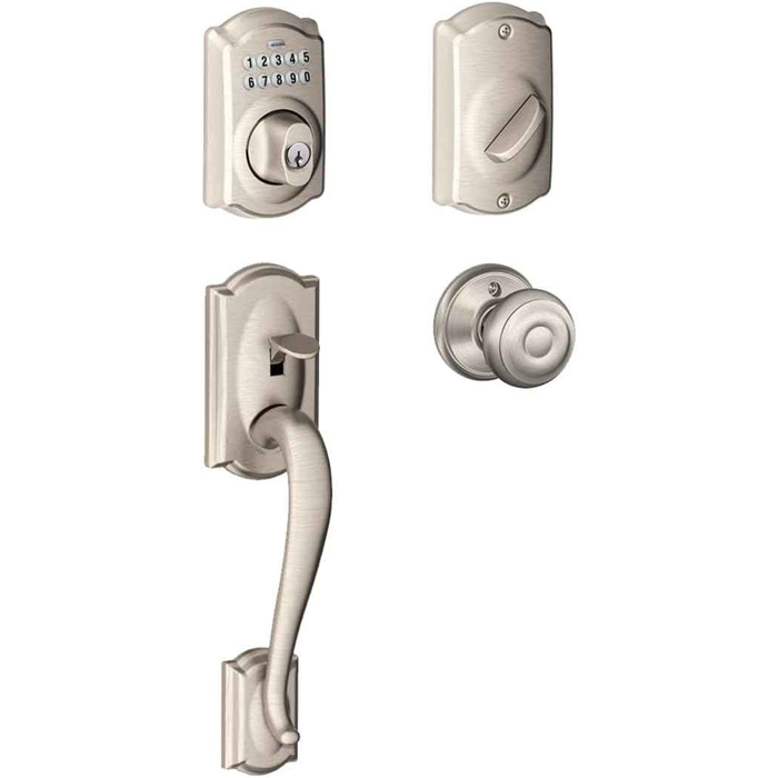 Schlage Residential FE365 Camelot Electronic Handleset with Georgian Knob Keypad Entry System