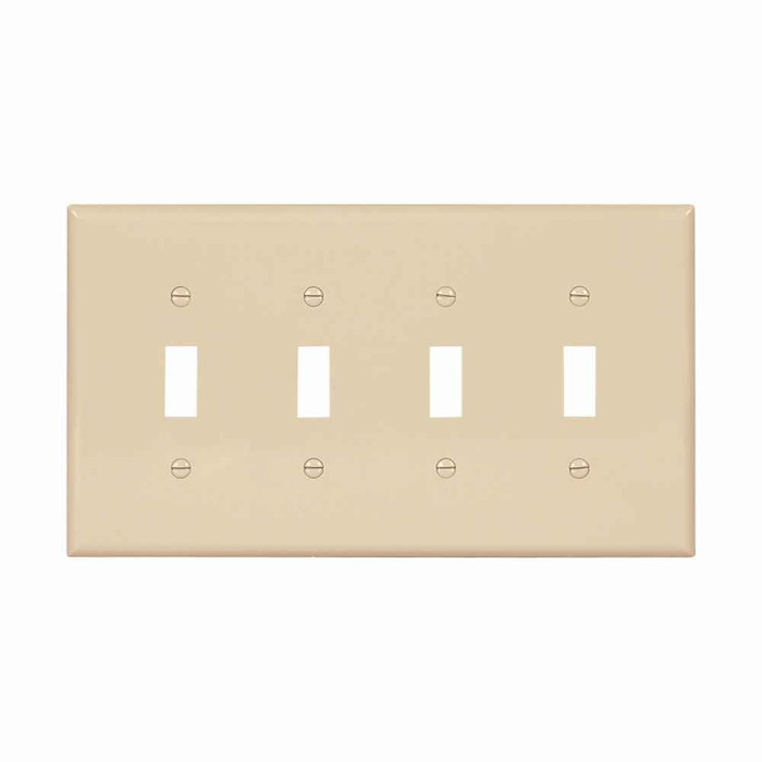 Eaton PJ4V Toggle wallplate, Ivory, Toggle Cutout, Polycarbonate, Four- gang, Mid-size