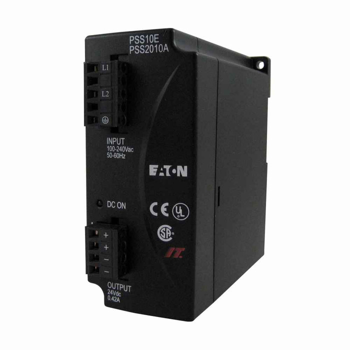 Eaton PSS55D Power Supply Switcher, IP20 enclosure, 20-14 AWG wire size, 2.3A rated operational current, 55W, Three-phase, 480-600V input voltage, 24 Vdc output voltage, 0.07A/phase input current, 15A inrush current, 47-63 Hz, TS35 rail or chassis mo