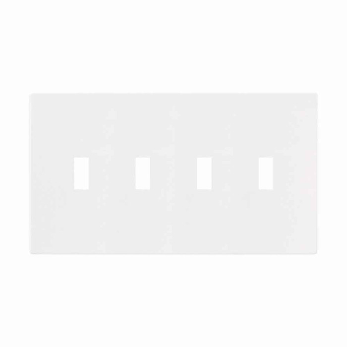 Eaton PJS4W Screwless wallplate, Screwless, White, Toggle Cutout, Polycarbonate, Four- gang, Mid-size