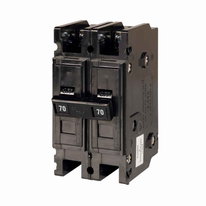 Eaton QC2070 Quicklag Type QC Industrial Thermal-Magnetic Circuit Breaker,Industrial circuit breaker,70 A,10 kAIC,Two-pole,120/240 V,Thermal-magnetic,Cable-in/cable-out,QC,Non-interchangeable