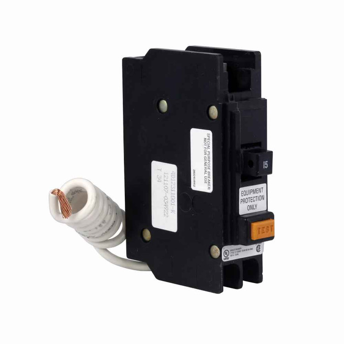 Eaton QCHGFEP1015 QC GFCI circuit breaker, Equipment protector, 30 mA Trip sensitivity, 20 A, 22 kAIC, Single-pole, 120 V, Non-Interchangeable, Cable-in/cable-out, Breaker type QCGF