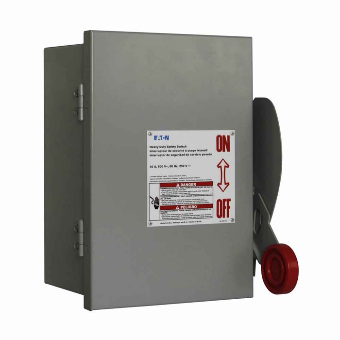 Eaton DH161UDKN DC disconnect, Single-throw, 30A, NEMA 12, Painted galvanized steel, Class R fuses, Non-fusible, Single-pole, One-wire, 4 at 250 Vdc