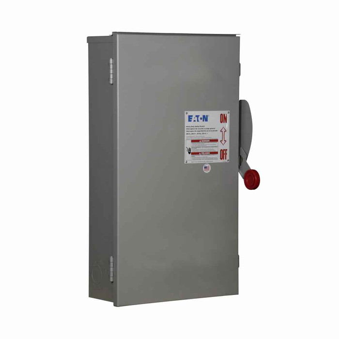 Eaton DH224FRK Heavy duty single-throw fused safety switch, Enhanced visible blade, 200 A, NEMA 3R, Painted galvanized steel, Two-pole, Two-wire, 240 V, Max Hp: 15, 25 hp/15, 60 hp/40 hp (1,3PH @ Std fuse/time delay/250 Vdc), #6-250 kcmil Cu/Al