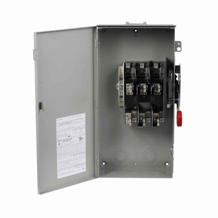 Eaton DH263URK Heavy duty single-throw non-fused safety switch, Single-throw, 100A, NEMA 3R, Painted galvanized steel, , Non-fusible, Two-pole, Two-wire, 20 at 240 Vac TD 1 Ph, 30 at 480 Vac TD 1 Ph, 40 at 600 Vac TD 1 Ph, 20 at 250 Vdc