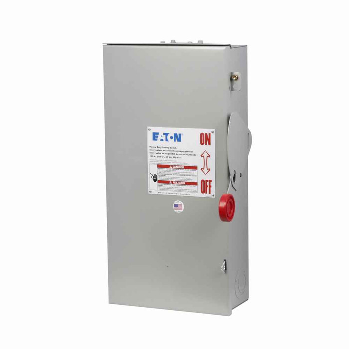 Eaton DH263NRK Heavy duty single-throw fused safety switch, 100 A, NEMA 3R, Painted galvanized steel, Class H, Fusible with neutral, Two-pole, Three-wire, 600 V, Max Hp: 30, 40 hp/25 hp (1PH @480,600 V TD/600 Vdc), #14-#1/0 Cu/Al