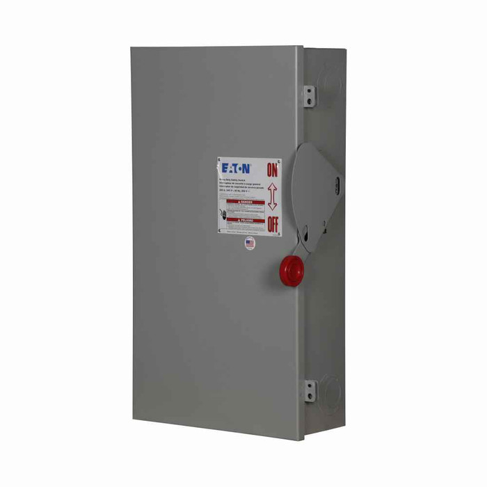 Eaton DH224NGK Heavy duty single-throw fused safety switch, Enhanced visible blade, 200 A, NEMA 1, Painted steel, Neutral, Two-pole, Three-wire, 240 V, Max Hp: 15, 25 hp/15, 60 hp/40 hp (1,3PH @ Std fuse/time delay/250 Vdc), #6-250 kcmil Cu/Al