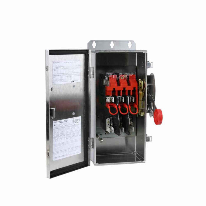 Eaton DH163UWKN DC disconnect, Single-throw, 100A, NEMA 4X, Stainless steel, Class R fuses, Non-fusible, Single-pole, One-wire, 20 at 250 Vdc