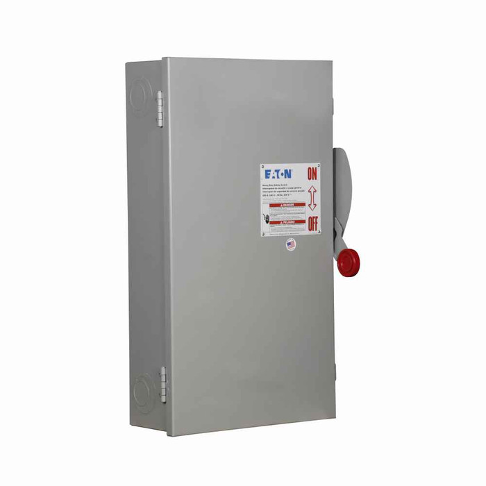 Eaton DH224FGK Heavy duty single-throw fused safety switch, Enhanced visible blade, 200 A, NEMA 1, Painted steel, Two-pole, Two-wire, 240 V, Max Hp: 15, 25 hp/15, 60 hp/40 hp (1,3PH @ Std fuse/time delay/250 Vdc), #6-250 kcmil Cu/Al