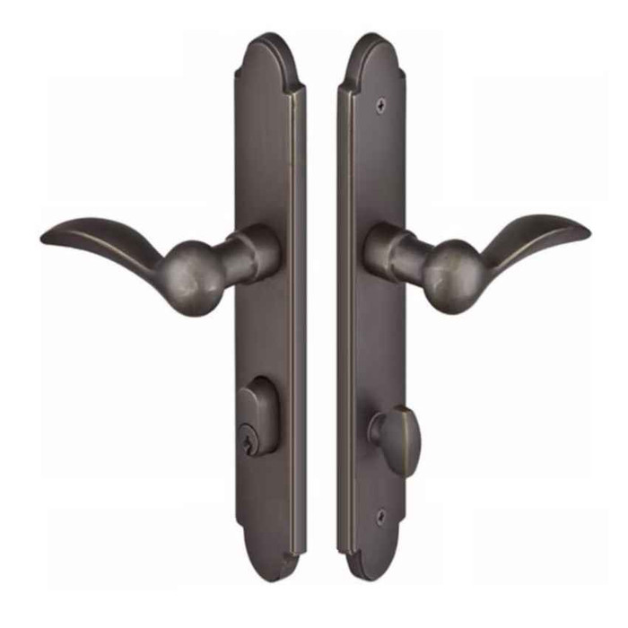 Emtek Emtek 1111 Multi Point Lock Trim (Door Config #1) - Sandcast Bronze Plates, Arched Style (1.5" x 11"), Keyed with American Cylinder Hub BELOW Handle EMTEK-1111