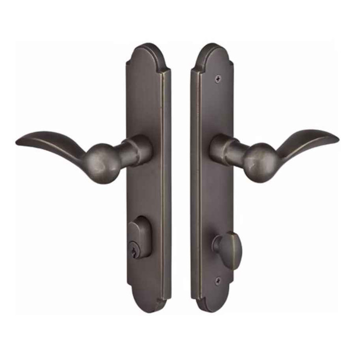 Emtek Emtek 1121 Multi Point Lock Trim (Door Config #1) - Sandcast Bronze Plates, Arched Style (2" x 10"), Keyed with American Cylinder Hub BELOW Handle EMTEK-1121