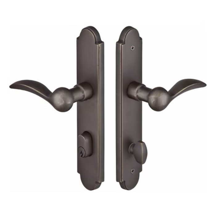 Emtek 1121 Multi Point Lock Trim (Door Config #1) - Sandcast Bronze Plates, Arched Style (2" x 10"), Keyed with American Cylinder Hub BELOW Handle