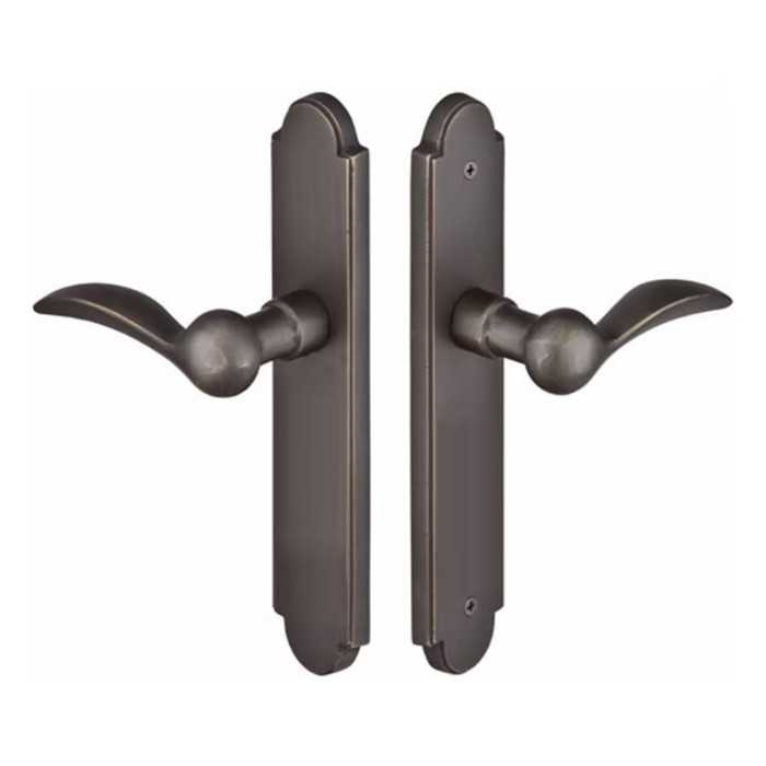 Emtek 1122 Multi Point Lock Trim (Door Config #1) - Sandcast Bronze Plates, Arched Style (2" x 10"), Non-Keyed Passage