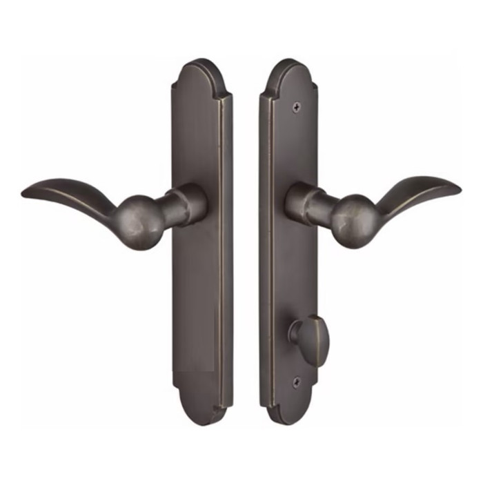 Emtek 1123 Multi Point Lock Trim (Door Config #1) - Sandcast Bronze Plates, Arched Style (2" x 10"), Non-Keyed American Style Thumbturn Inside