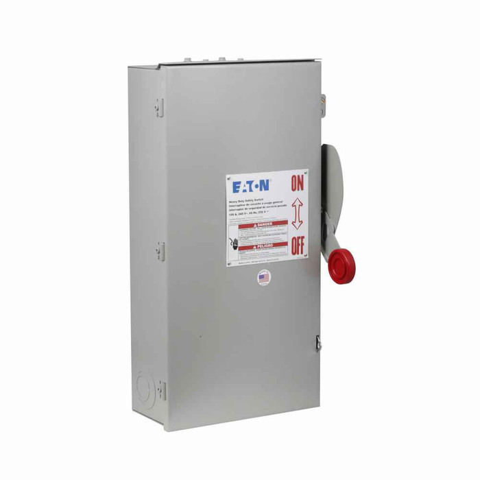 Eaton DH323FRK Enhanced visible blade single-throw safety switch, 100 A, NEMA 3R, Painted galvanized steel, Class H, Fusible without neutral, Three-pole, Three-wire, 240 V, Max Hp: 7.5, 15/ 15, 30/ 20 hp (1,3PH @Std/TD/250 Vdc), #14-#1/0 Cu/Al
