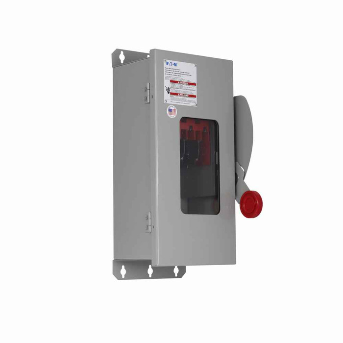 Eaton DH361NDKW Enhanced visible blade single-throw safety switch, Enhanced visible blades, 30 A, NEMA 12/3R, Painted galvanized steel, Class H, Neutral, Three-pole, Four-wire, 600 V, Max Hp: 7.5, 10/ 15, 20 hp (1/3PH @480, 600 V), #14-#2 Cu/Al