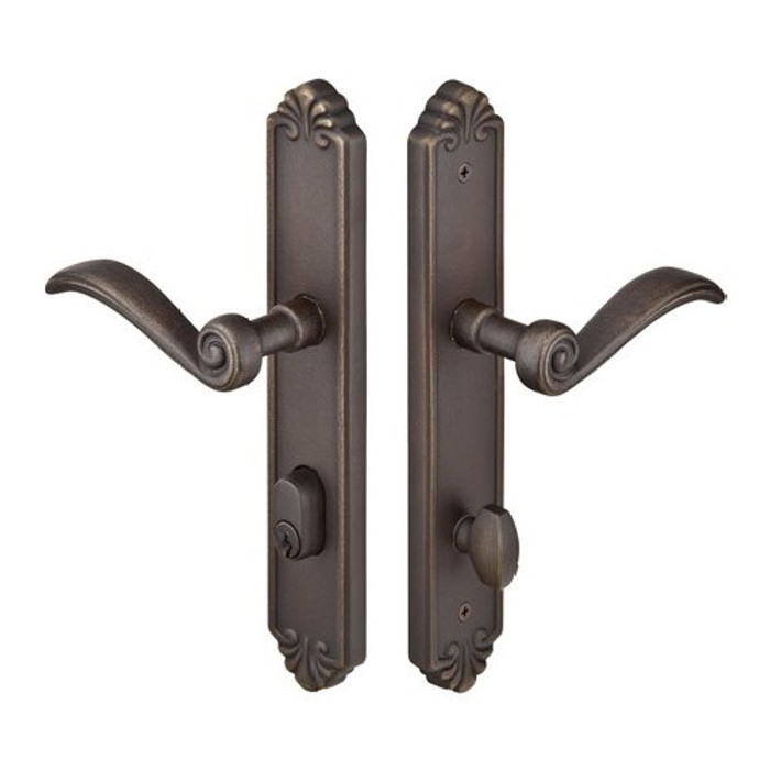 Emtek 1141 Multi Point Lock Trim (Door Config #1) - Lost Wax Cast Bronze Plates, Tuscany Style (2" x 10.5"), Keyed with American Cylinder Hub BELOW Handle
