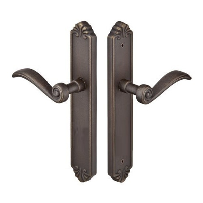 Emtek 1144 Multi Point Lock Trim (Door Config #1) - Lost Wax Cast Bronze Plates, Tuscany Style (2" x 10.5"), Non-Keyed Fixed Handle Outside, Operating Handle Inside (for Semi-Active Door)