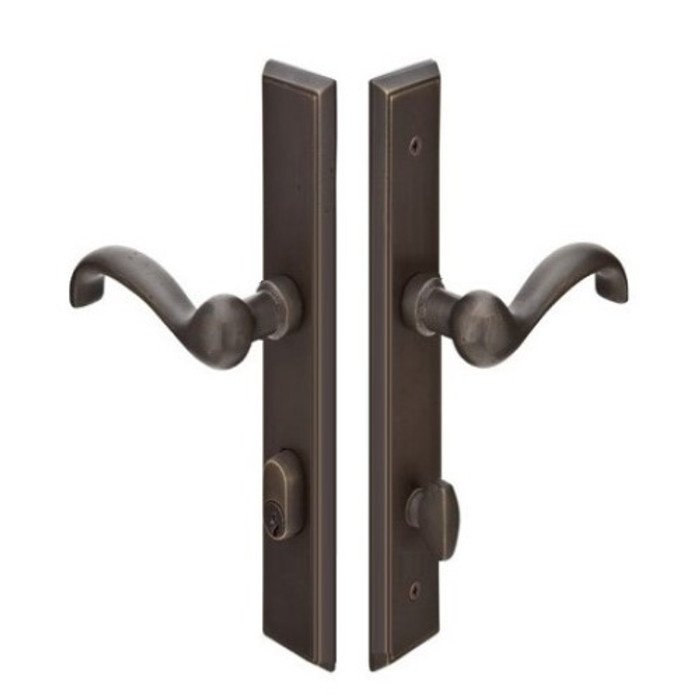 Emtek 1151 Multi Point Lock Trim (Door Config #1) - Sandcast Bronze Plates, Rectangular Style (1.5" x 11"), Keyed with American Cylinder Hub BELOW Handle