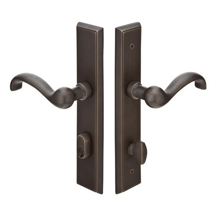 Emtek 1161 Multi Point Lock Trim (Door Config #1) - Sandcast Bronze Plates, Rectangular Style (2" x 10"), Keyed with American Cylinder Hub BELOW Handle