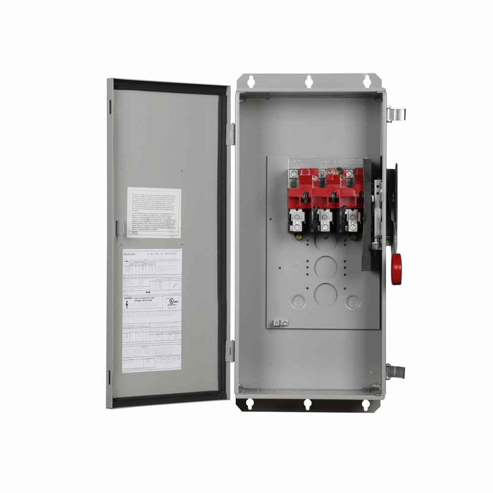 Eaton DH363UDK Heavy duty single-throw non-fused safety switch, 100A, Single-throw, NEMA 12, Painted galvanized steel, Non-fusible, Three-pole, Three-wire, 20 at 240 Vac TD 1 Ph, 40 at 480 Vac TD 1 Ph, 50 at 600 Vac TD 1 Ph, 40 at 240 Vac TD 3 Ph