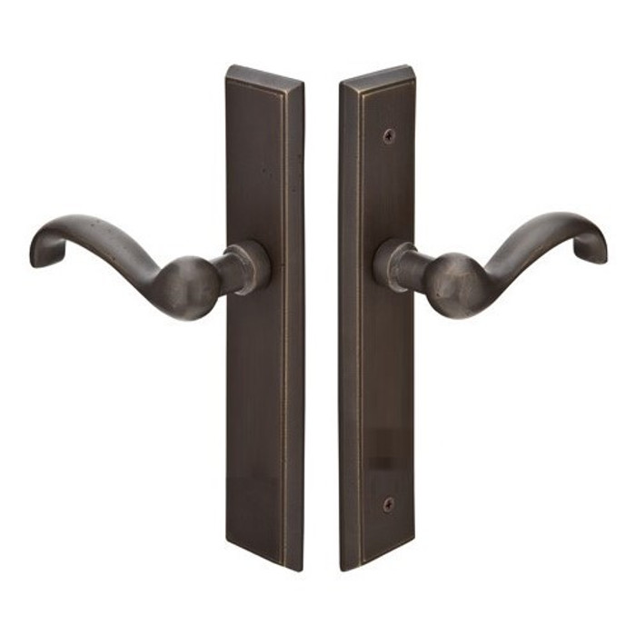 Emtek 1164 Multi Point Lock Trim (Door Config #1) - Sandcast Bronze Plates, Rectangular Style (2" x 10"), Non-Keyed Fixed Handle Outside, Operating Handle Inside (for Semi-Active Door)