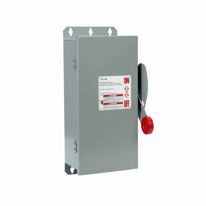 Eaton DH362NDK Heavy duty single-throw fused safety switch, 60 A, NEMA 12/3R, Painted galvanized steel, Class H, Fusible with neutral, Three-pole, Four-wire, 600 V, Max Hp: 20, 25/ 30, 50 hp (1/3PH @480, 600 V), #14-#2 Cu/Al