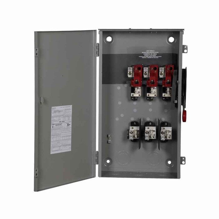 Eaton DH364FRK-PM Custom single-throw fused safety switch, Pole mount, 200 A, NEMA 3R, Painted galvanized steel, Class H, Fusible without neutral, Three-pole, Three-wire, 600 V, Max Hp: 50, 50/ 125, 150 hp (1/3PH @480, 600 V), #6-250 kcmil Cu/Al