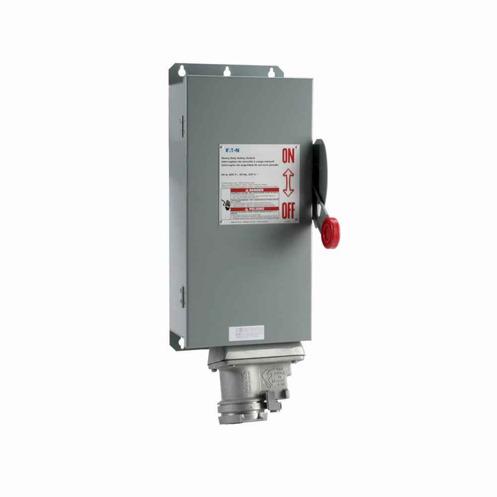 Eaton DH362UD5WRK Heavy duty receptacle safety switch, Receptacle switch, Appleton POWERTITE® receptacle, 60A, NEMA 12, Painted galvanized steel, , Non-fusible, Three-pole, Three-wire, 10 at 240 Vac TD 1 Ph, 20 at 480 Vac TD 1 Ph, 25 at 600 Vac TD 1