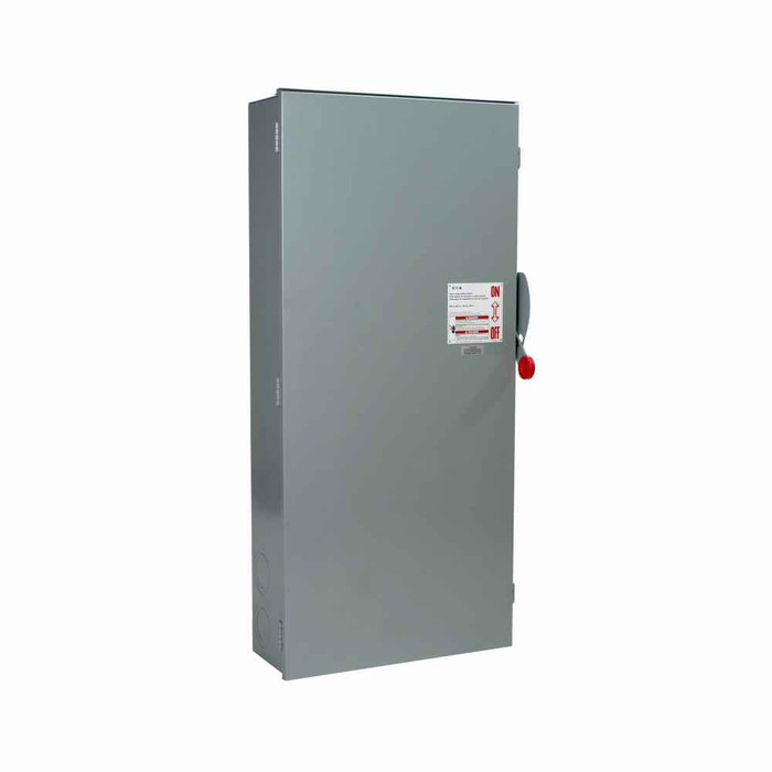 Eaton DH366FRK Enhanced visible blade single-throw safety switch, 600 A, NEMA 3R, Painted galvanized steel, Class H, Three-pole, Three-wire, 600 V, Max Hp: 200, 400, 500 hp (3PH @240,480,600 V), (1)#2-(1)600 kcmil; and (1)#1/0-(1)750 kcmil Al