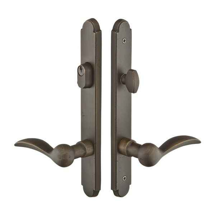 Emtek Emtek 1211 Multi Point Lock Trim (Door Config #2) - Sandcast Bronze Plates, Arched Style (1.5" x 11"), Keyed with American Cylinder Hub ABOVE Handle EMTEK-1211
